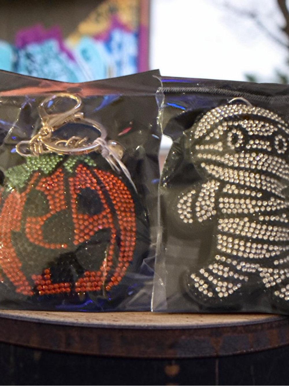 NWT Halloween Rhinestone Pumpkin 3”or Mummy 4” Keychains with tassels